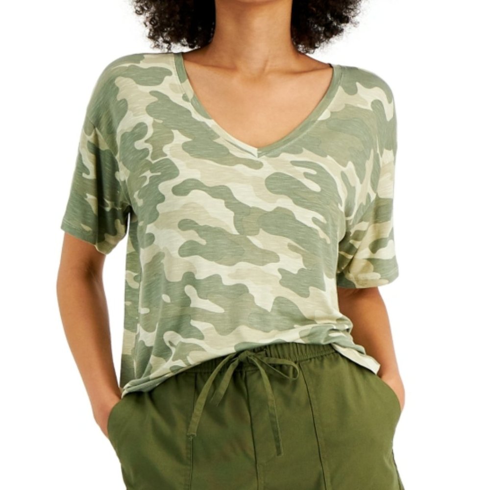 Style & Co Drapey V-Neck Short Sleeve T-Shirt